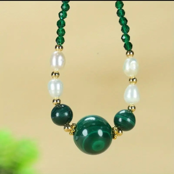 Natural Malachite Pendant Bead Unisex Necklace. - Picture 2 of 6